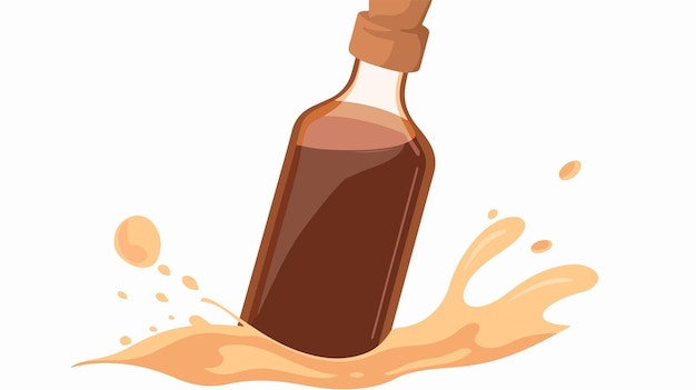 a bottle of brown liquid is being poured on a white background