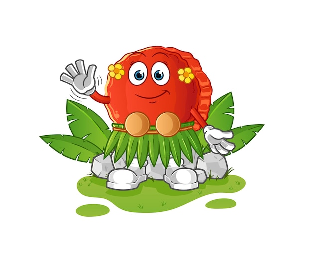 Bottle cap hawaiian waving character. cartoon mascot vector