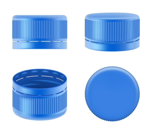 Bottle cap Realistic polyethylene colorful plastic caps of containers for water or liquid food decent vector bottle cups collection