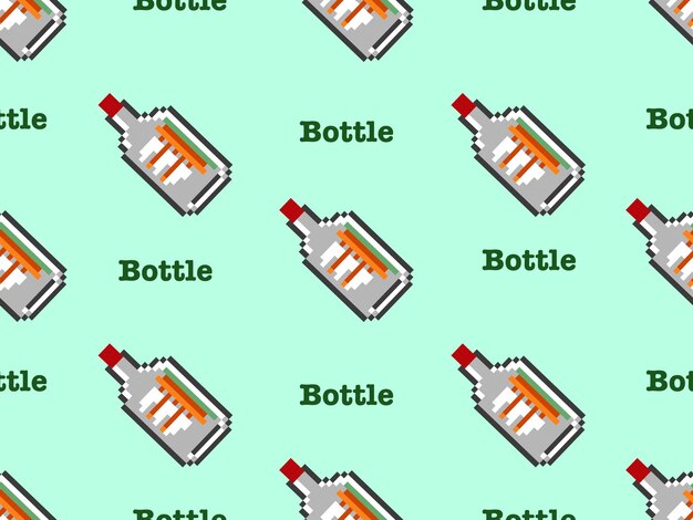 Bottle cartoon character seamless pattern on green backgroundPixel style