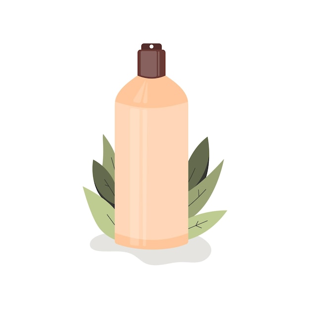 Bottle cosmetics on plant background. Concept of tools beauty and skin care, spray, eco, cleanser.