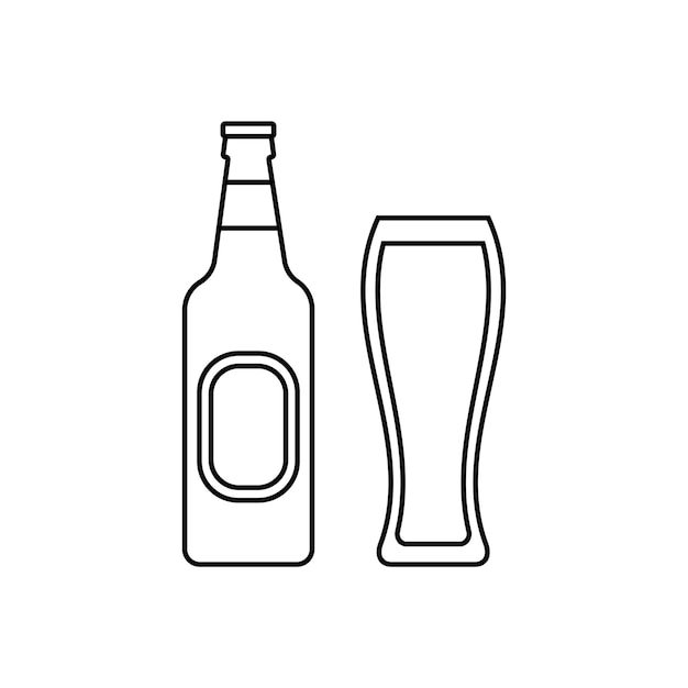 Bottle and glass of beer Outline icons of alcohol beverage Vector illustration