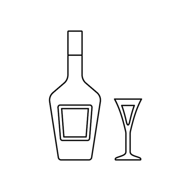 Bottle and glass of liquor Outline icons of alcohol beverage Vector illustration