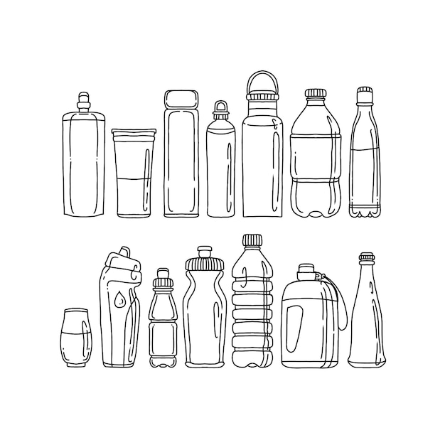 bottle handrawn doodle illustrations vector set