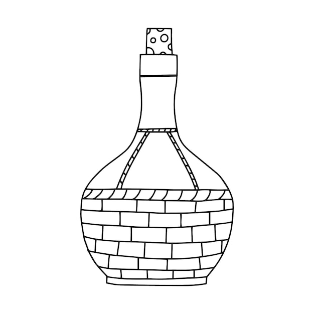 Bottle of house wine Isolated on a white background Vector illustration in doodle style Vector illustration