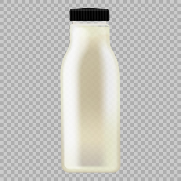 A bottle of milk with a black cap on a transparent background