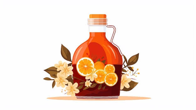 Vector a bottle of orange juice with a jug of oranges and flowers