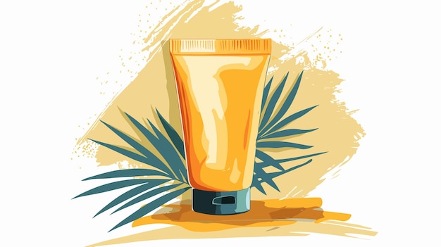 Vector a bottle of orange juice with palm leaves on a white background vector art illustration