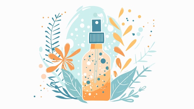 Vector a bottle of orange liquid with leaves and a blue background