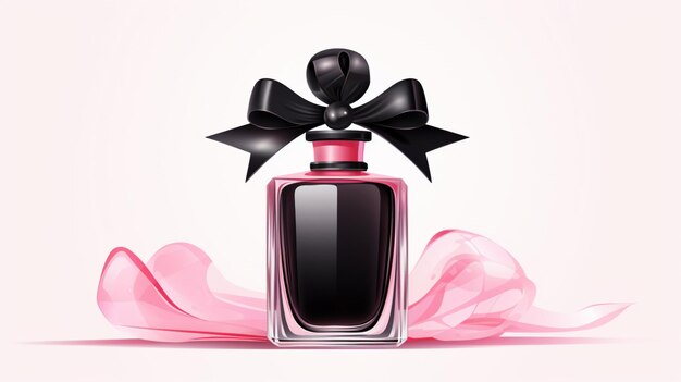 Vector a bottle of perfume with a black ribbon on the top