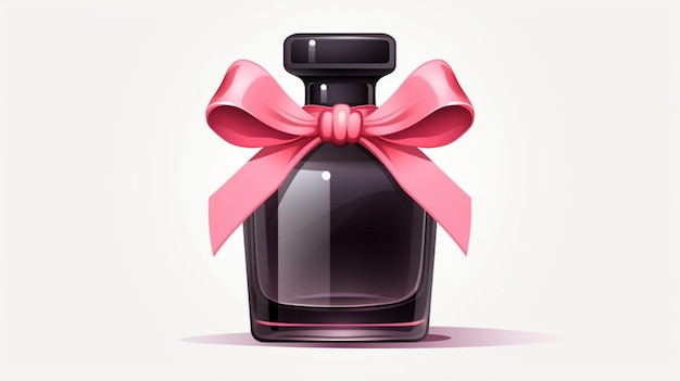 a bottle of perfume with a pink ribbon on it