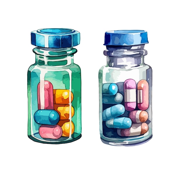 Bottle of pills clipart isolated vector illustration