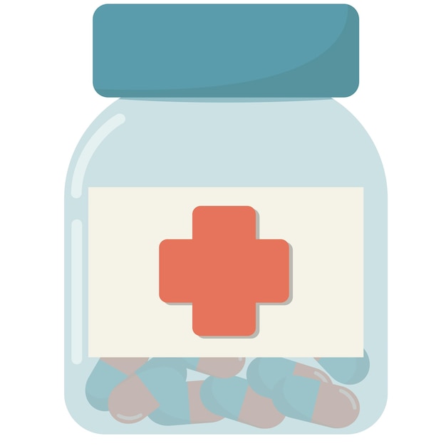 Bottle pills flat vector Illustration. Concept of Healthcare and Medicine.