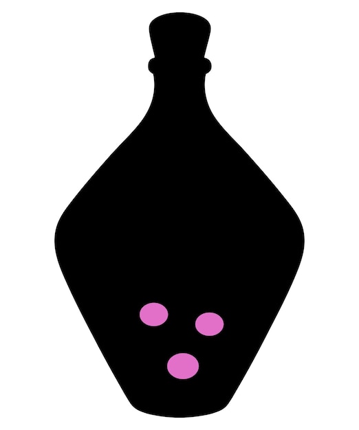 A bottle potion. Silhouette. A miraculous drink. Pink bubbles are flying up.