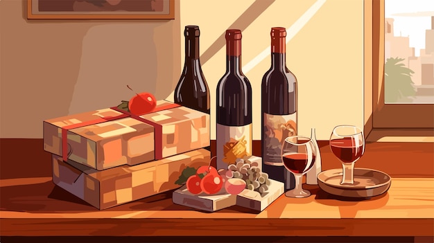 a bottle of wine sits on a table with a bottle of wine