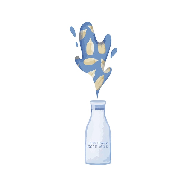 Bottle with a splash of sunflower seed milk Vegetarian healthy homemade milk vector