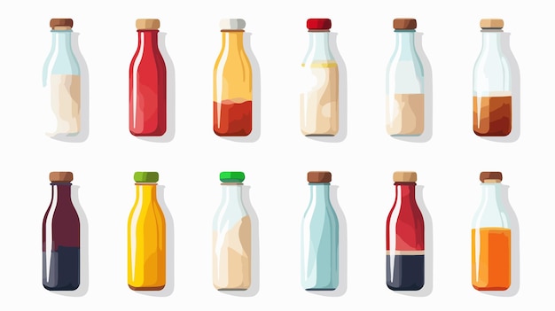 Vector bottles of different colors with a red cap