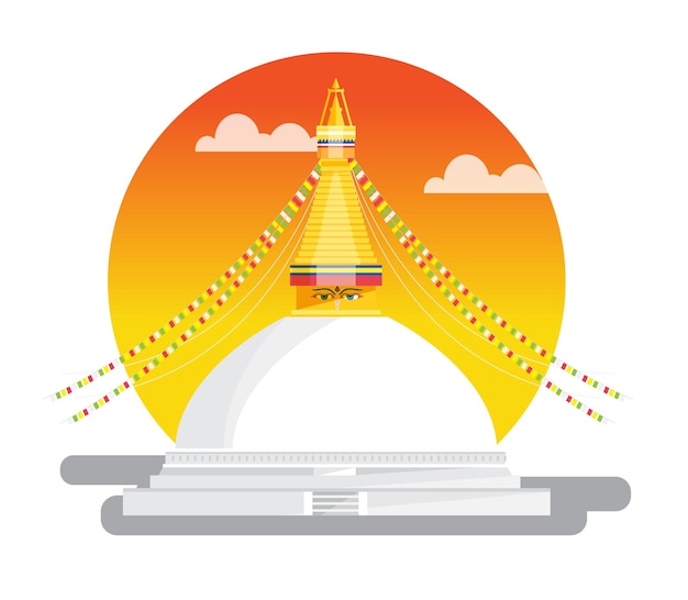 Boudhanath Stupa in Kathmandu valley, Nepal, Vector Illustration