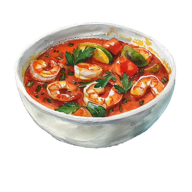 bouillabaisse vector illustration in watercolour style