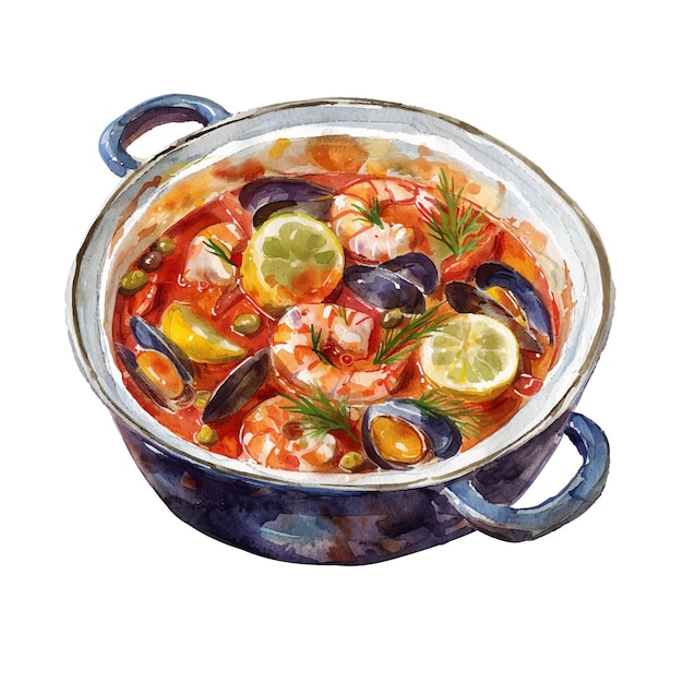 bouillabaisse vector illustration in watercolour style