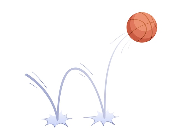 Bouncing bascketball game ball with trajectory jumps on the ground Bascketball accessories Bounce ball Sport playing equipment Bascketball game symbol Flat vector isolated design element