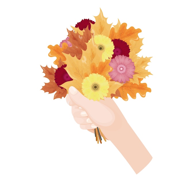 Bouquet of autumn leaves and flowers Vector illustration