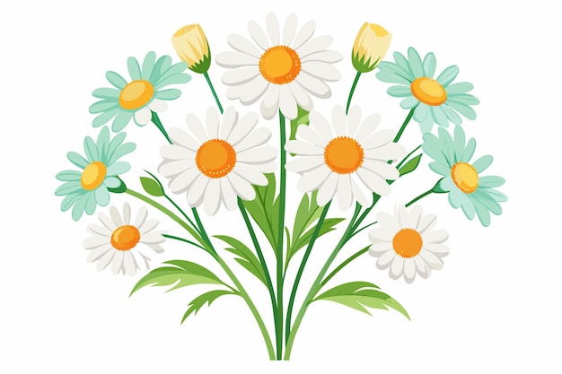 a bouquet of daisies with a yellow and green background