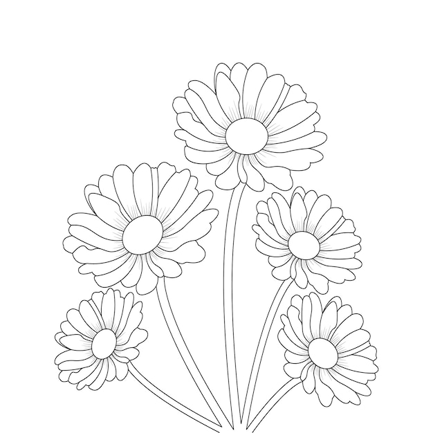 Bouquet drawing Daisy Flower Coloring Page With Decorative Hand Drawn Pencil Line Art Vector