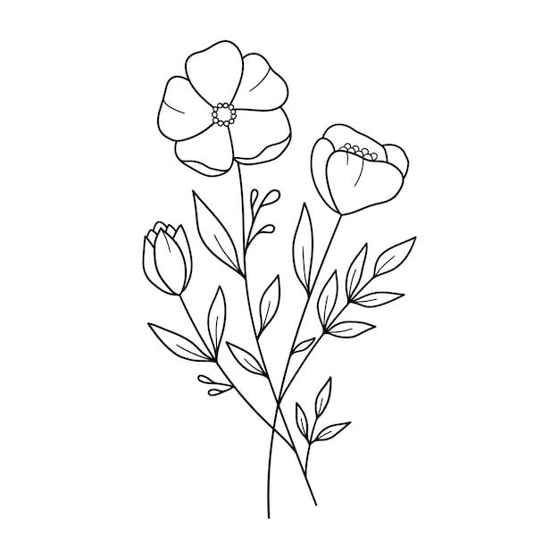 Bouquet of Flowers Flowers Cute flowers Outline drawing Line vector illustration