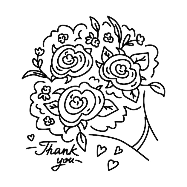 Bouquet of flowers Linear illustration Graphic element for greeting card Thank you Invitation card