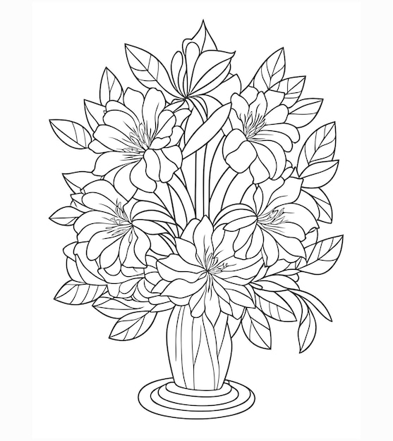 bouquet of flowers in pots for watering vector illustration coloring book for kids and adults isolat