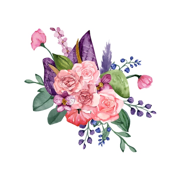 bouquet of flowers watercolor spring botanical illustration