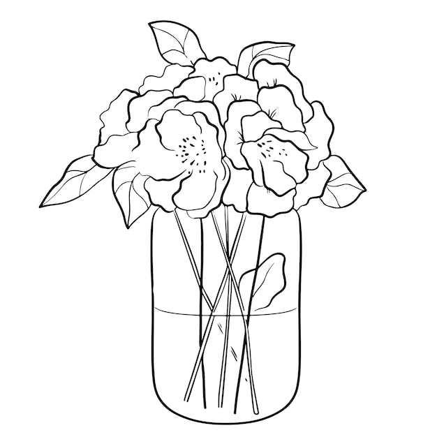 Bouquet in a linear style of anemones in a glass vase Sketch modern art