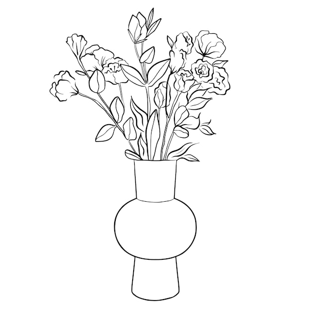 Bouquet in a linear style of eustoma in a vase Sketch modern art