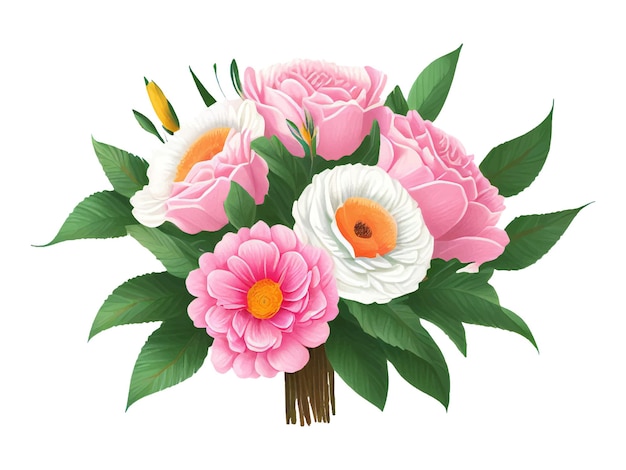 a bouquet of pink and white flowers on a white background