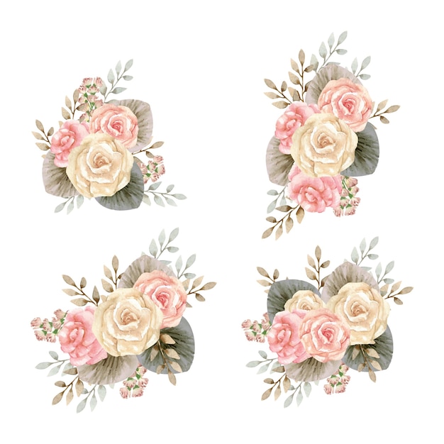 Bouquet rose flowers ornament watercolor collection