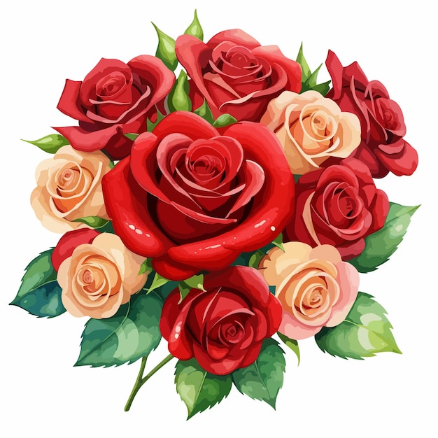 bouquet of rose flowers vector watercolor illustration