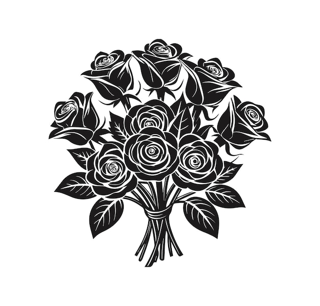 Vector bouquet of roses silhouette vector illustration