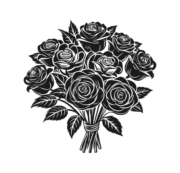 Vector bouquet of roses silhouette vector illustration