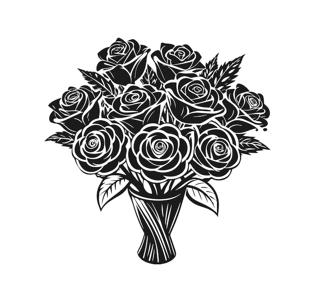 Vector bouquet of roses silhouette vector illustration