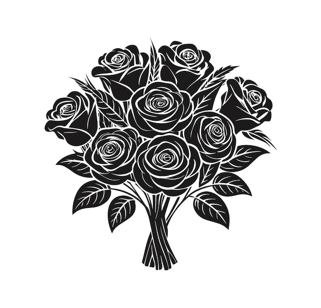 Vector bouquet of roses silhouette vector illustration