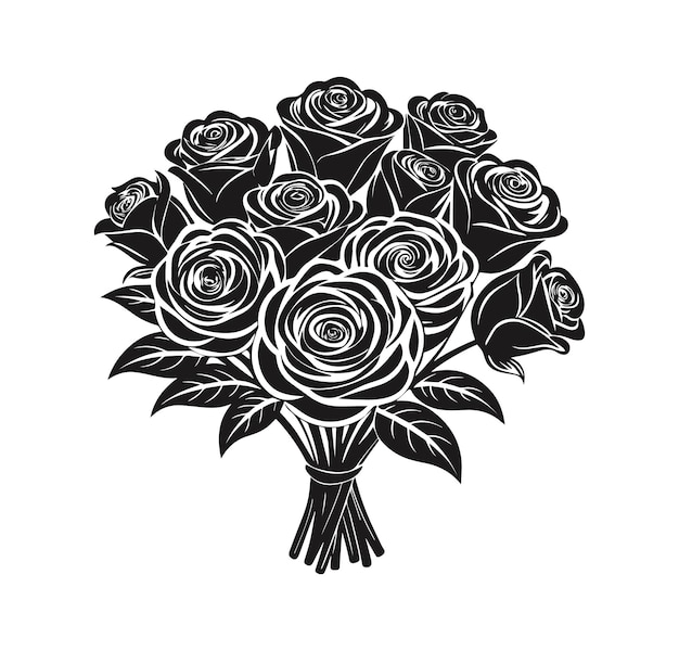 Vector bouquet of roses silhouette vector illustration