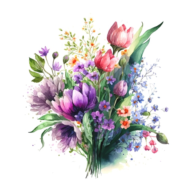 Bouquet of spring flowers watercolor Flowers watercolor illustration Manual composition Spring Summer