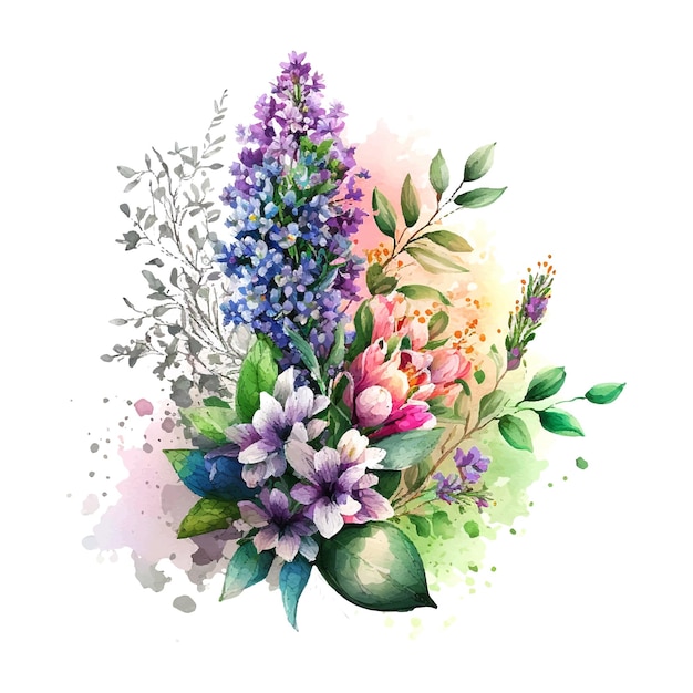 Bouquet of spring flowers watercolor Flowers watercolor illustration Manual composition Spring Summer