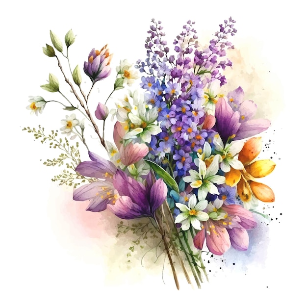 Bouquet of spring flowers watercolor Flowers watercolor illustration Manual composition Spring