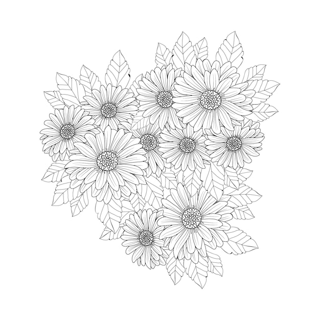 Bouquet of sunflower hand drawn pencil sketch of isolated on white background coloring page adult.