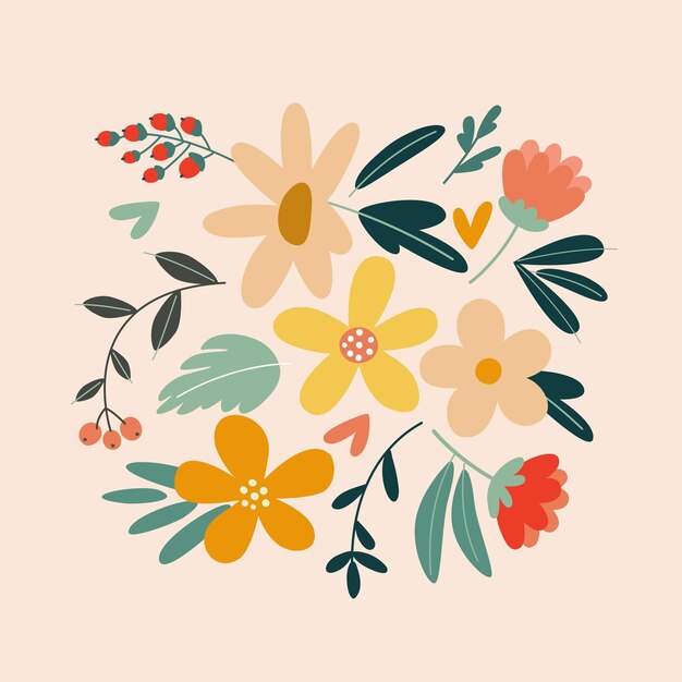 Vector bouquet with colorful flowers in a flat style vector illustration