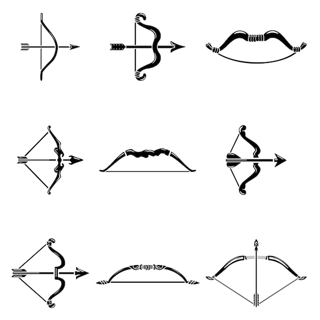 Bow arrow weapon icons set