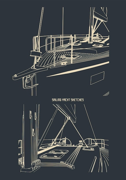 Bow and deck of a sailing yacht Sketches