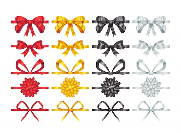 Bow knots elements. Collection of  colorful bows decoration parts.